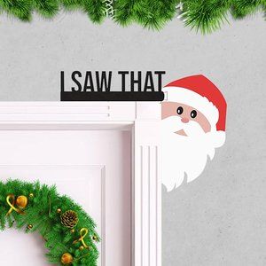 Christmas Door Hanger Decorations Rustic Sign I SAW THAT Santa For Front Doors